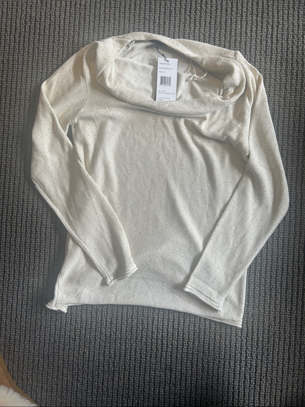 Lafayette 148 New York Cream Sparkle Cowl Neck Sweater